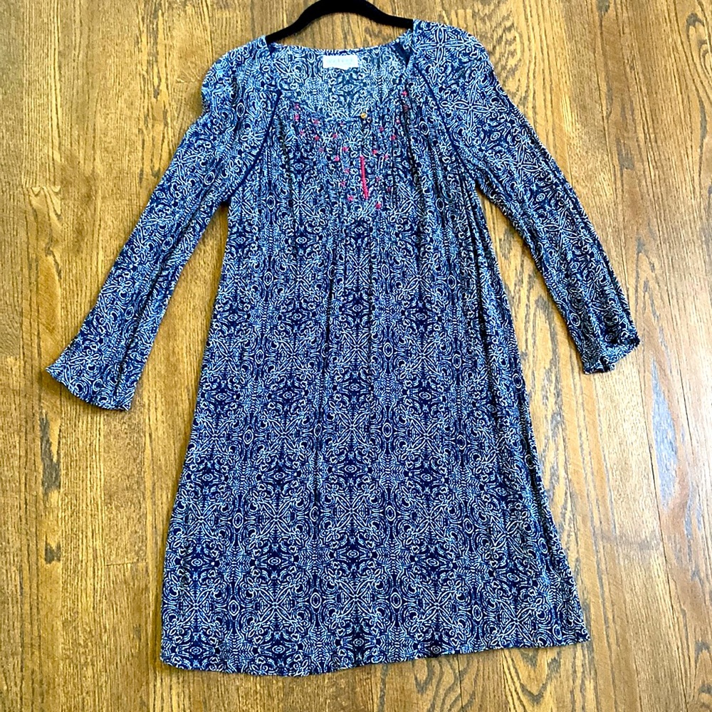 Velvet by Graham & Spencer Indigo Blue and White Print Dress